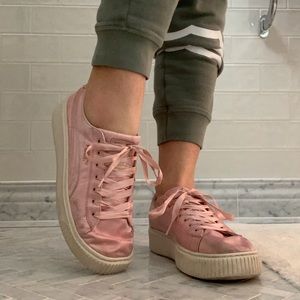 PUMA pink satin lace up sneakers Size 8.5/39